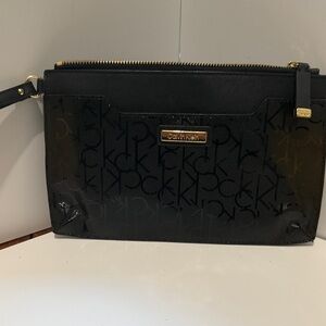 Calvin Klein Black Logo Clutch with Gold Accents